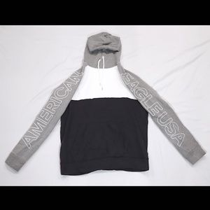 AMERICAN EAGLE GREY, WHITE AND NAVY BLUE HOODIE